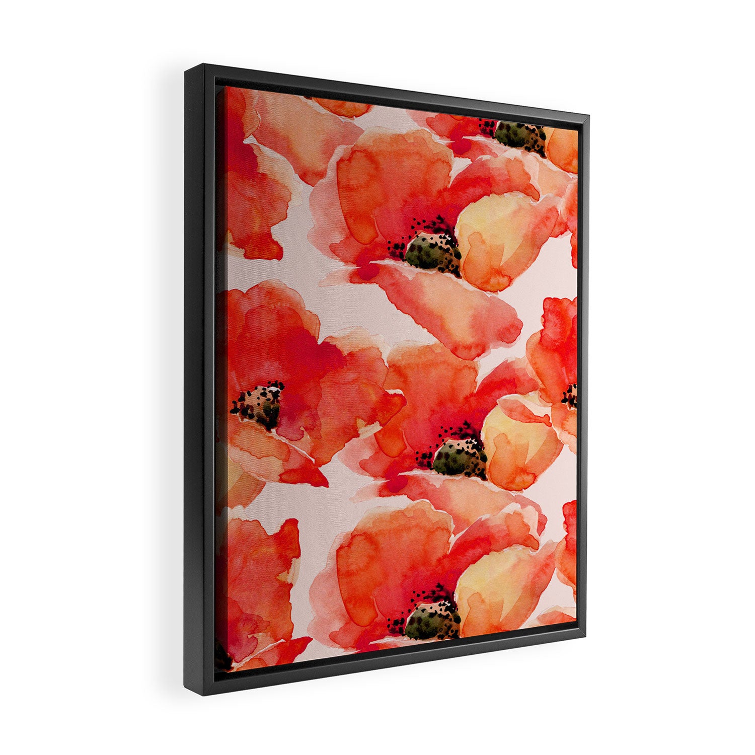 Abstract watercolor red orange pink poppies flowers Framed Canvas Print Gallery Image 2