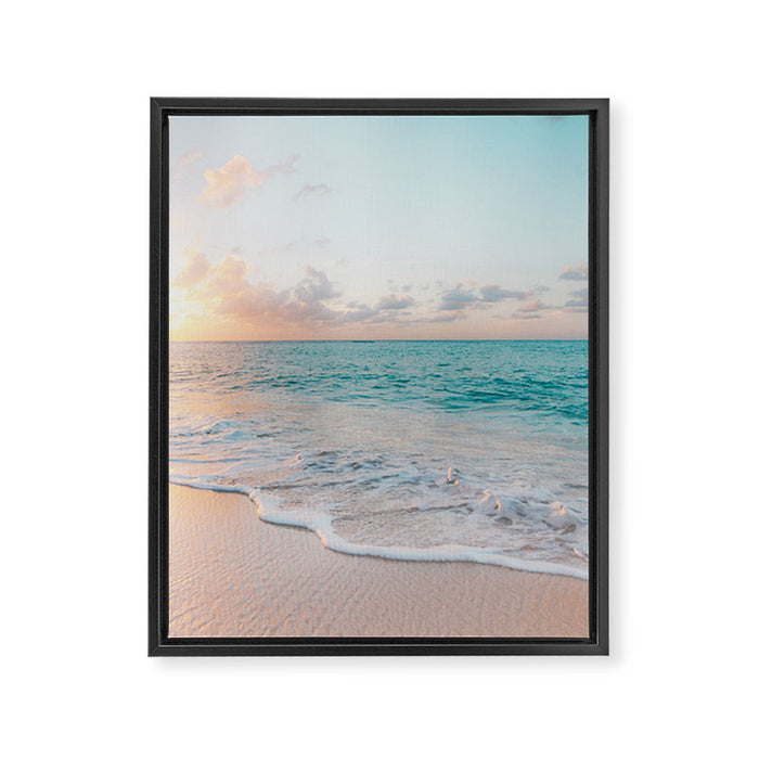 Beautiful tropical turquoise sandy beach photo Framed Canvas Print Gallery Image 1