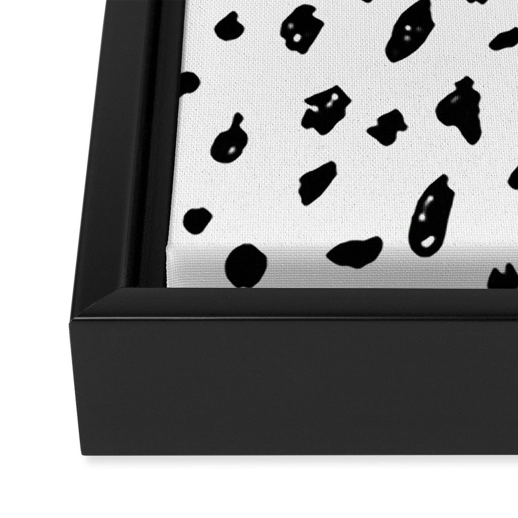 Black geometrical hand painted polka dots confetti pattern Framed Canvas Print Gallery Image 3