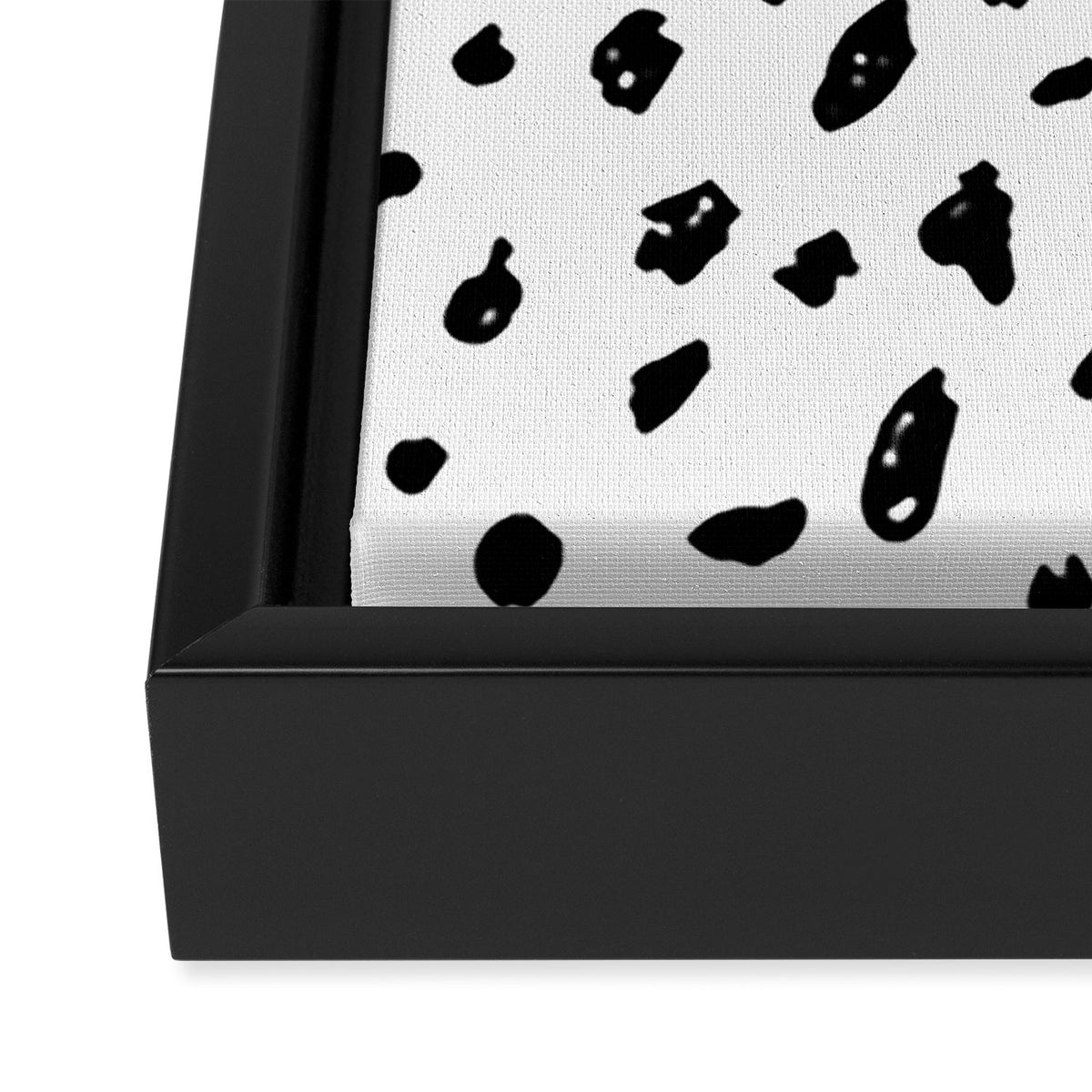 Black geometrical hand painted polka dots confetti pattern Framed Canvas Print Gallery Image 3