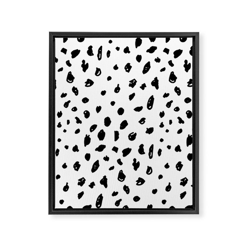 Black geometrical hand painted polka dots confetti pattern Framed Canvas Print Gallery Image 8