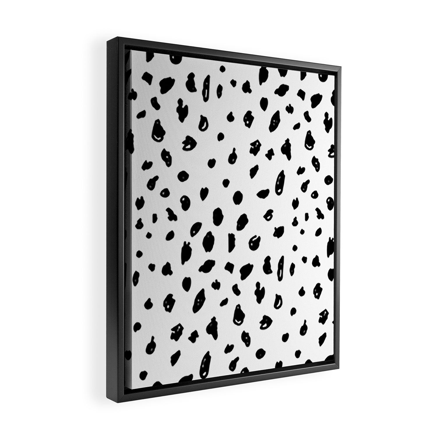 Black geometrical hand painted polka dots confetti pattern Framed Canvas Print Gallery Image 2