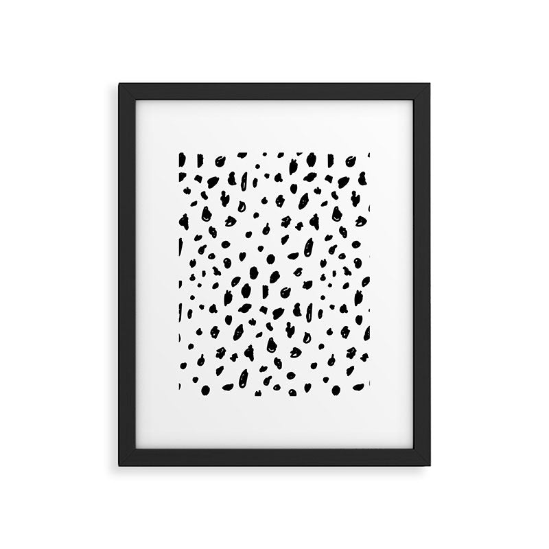 Black geometrical hand painted polka dots confetti pattern Framed Art Print Gallery Image 6