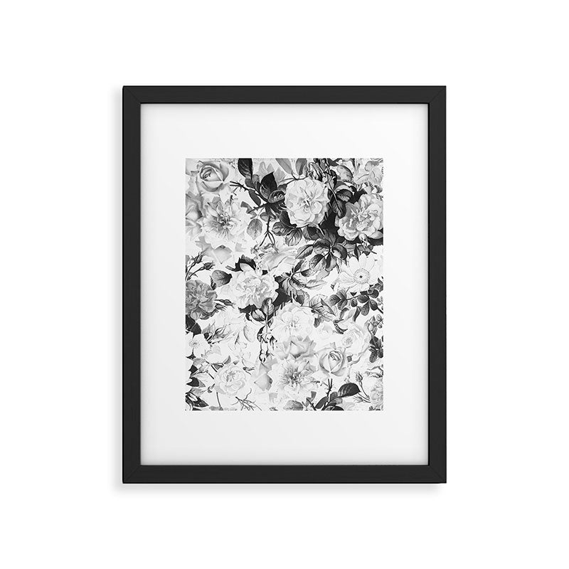 Black gray modern watercolor roses floral pattern Framed Art Print Gallery Image 6