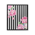 Black white blush pink watercolor floral stripes Framed Canvas Print Gallery Image 8