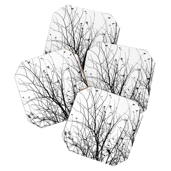 Black white tree branch bird nature pattern Coaster Gallery Image 1