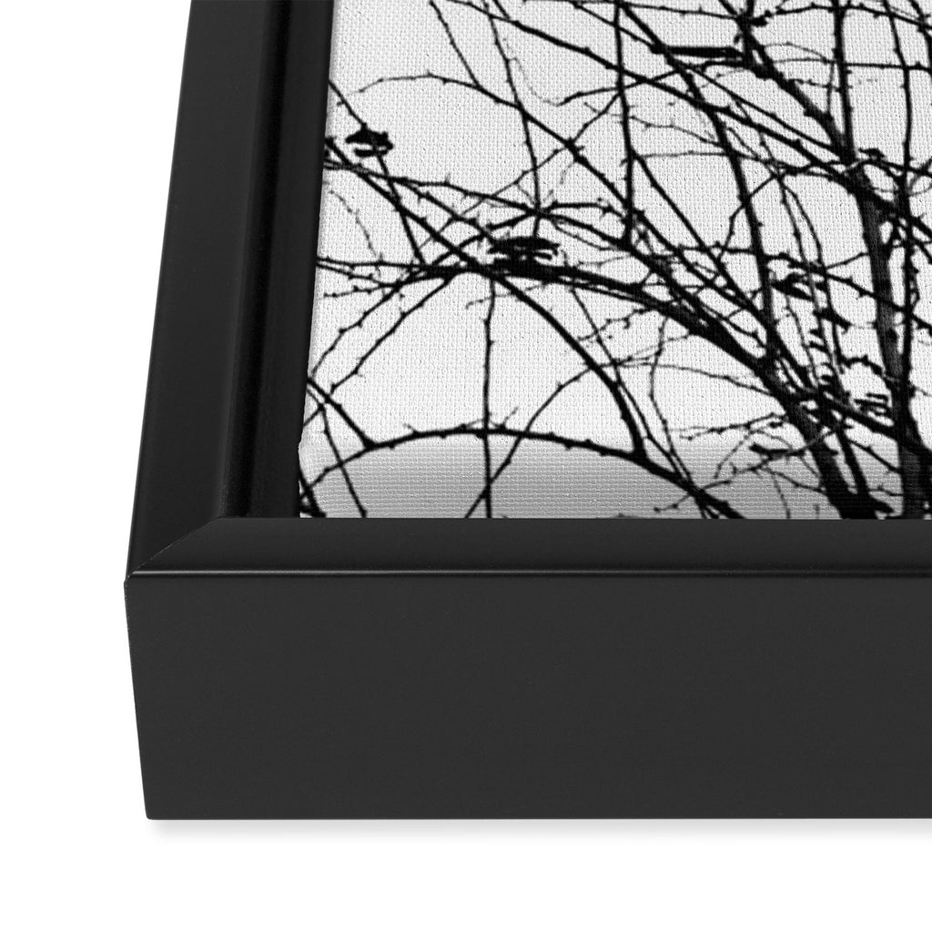 Black white tree branch bird nature pattern Framed Canvas Print Gallery Image 3