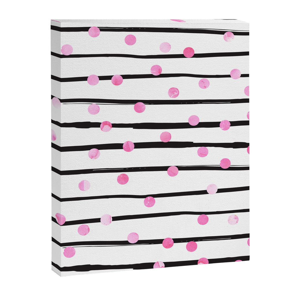 Blush pink black watercolor modern stripes polka dots Canvas Print Gallery Image 8