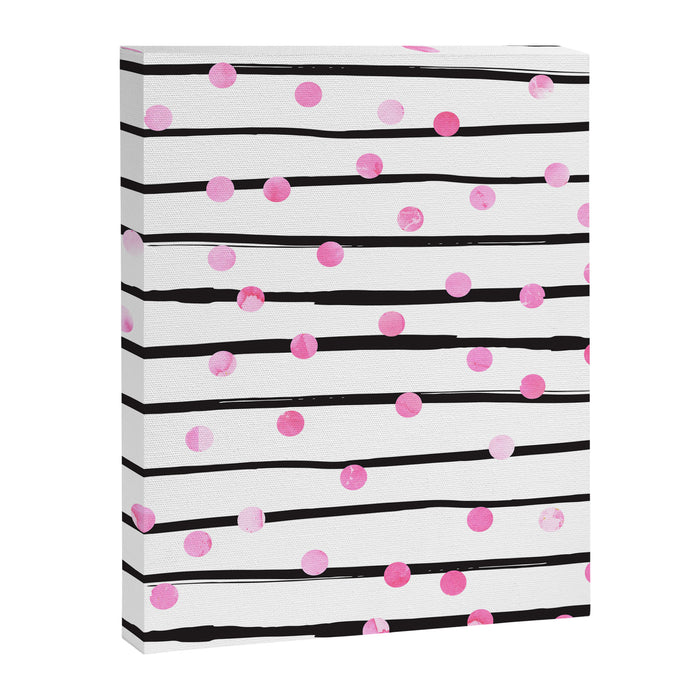 Blush pink black watercolor modern stripes polka dots Canvas Print Gallery Image 1