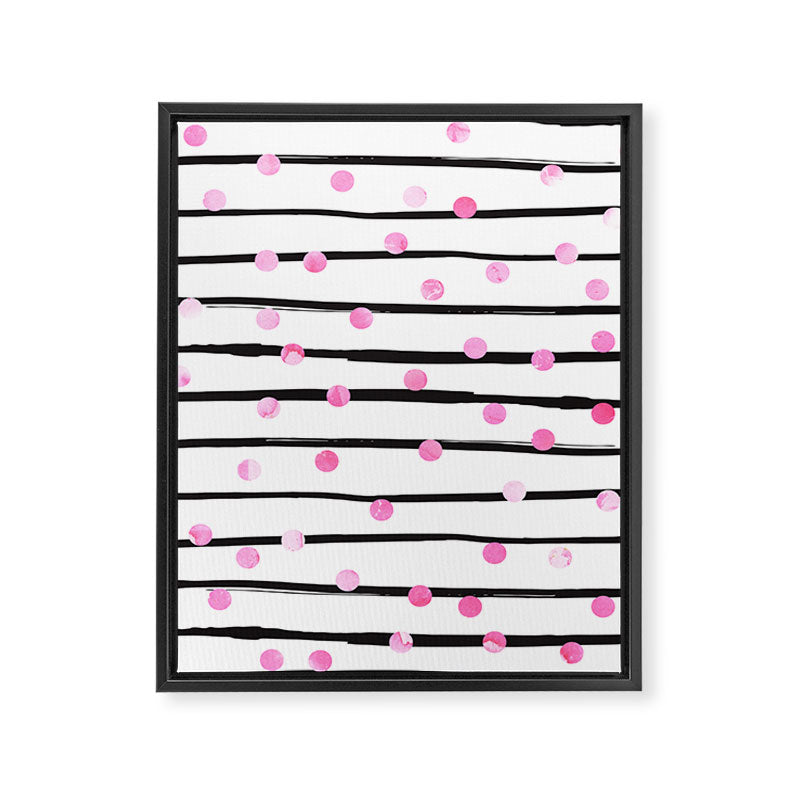 Blush pink black watercolor modern stripes polka dots Framed Canvas Print Gallery Image 8
