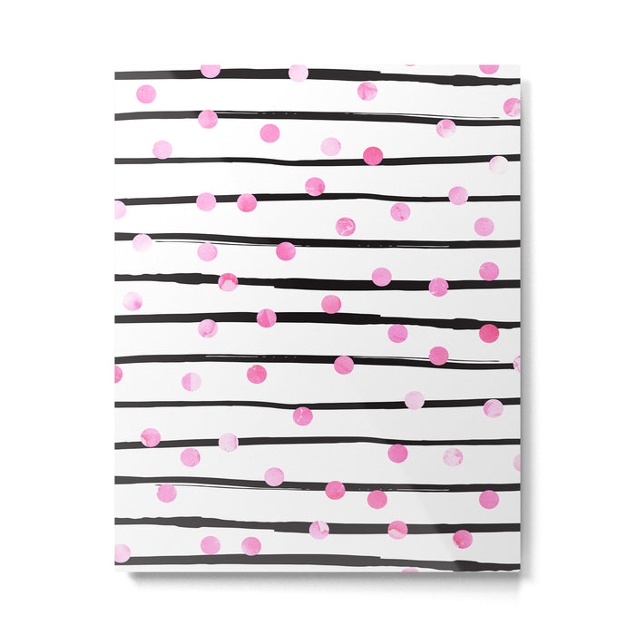 Blush pink black watercolor modern stripes polka dots Metal Print Gallery Image 1