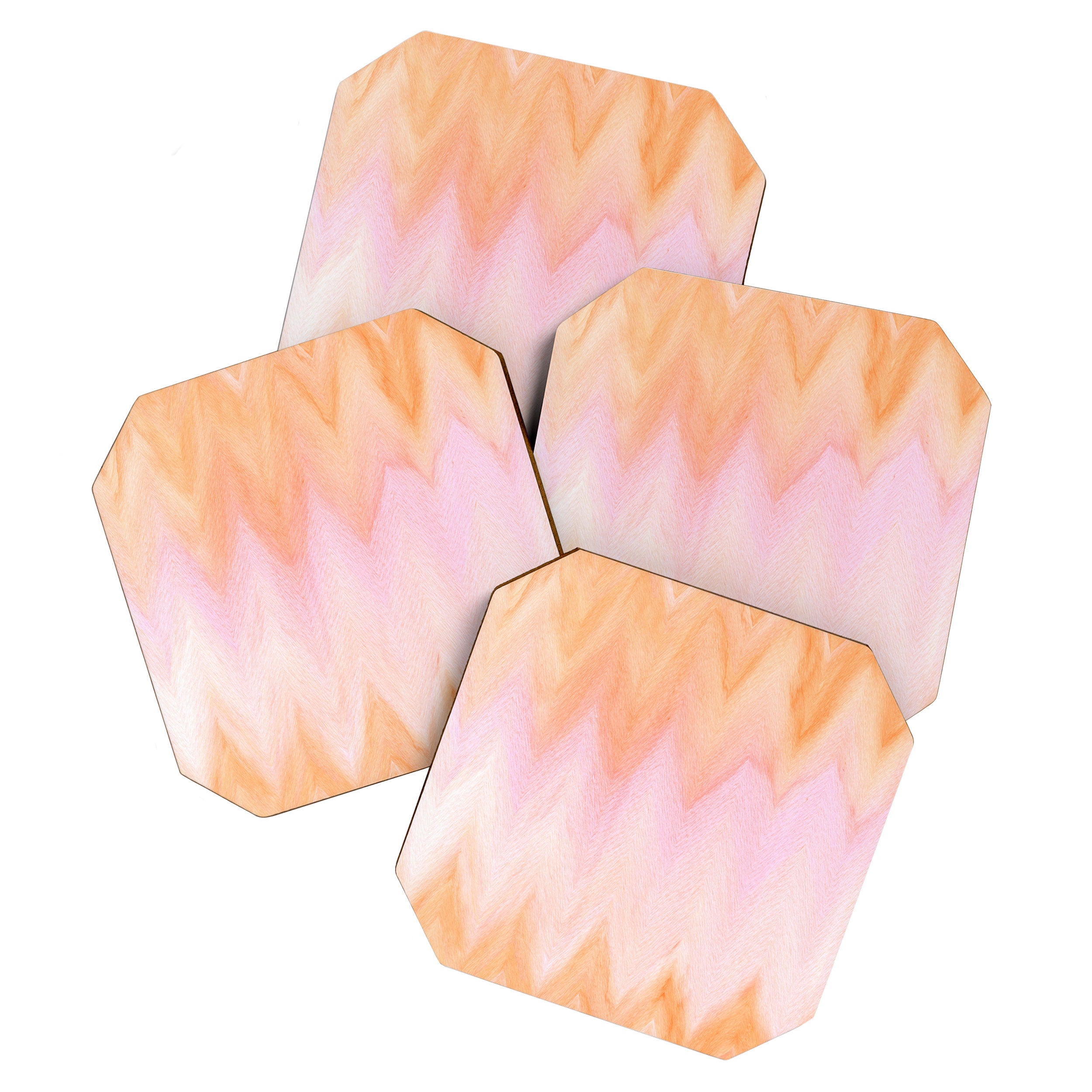 Blush pink orange watercolor hand painted ombre ikat Coaster Gallery Image 1