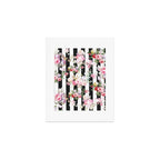 Bold pink watercolor roses floral black white stripes Art Print Gallery Image 1