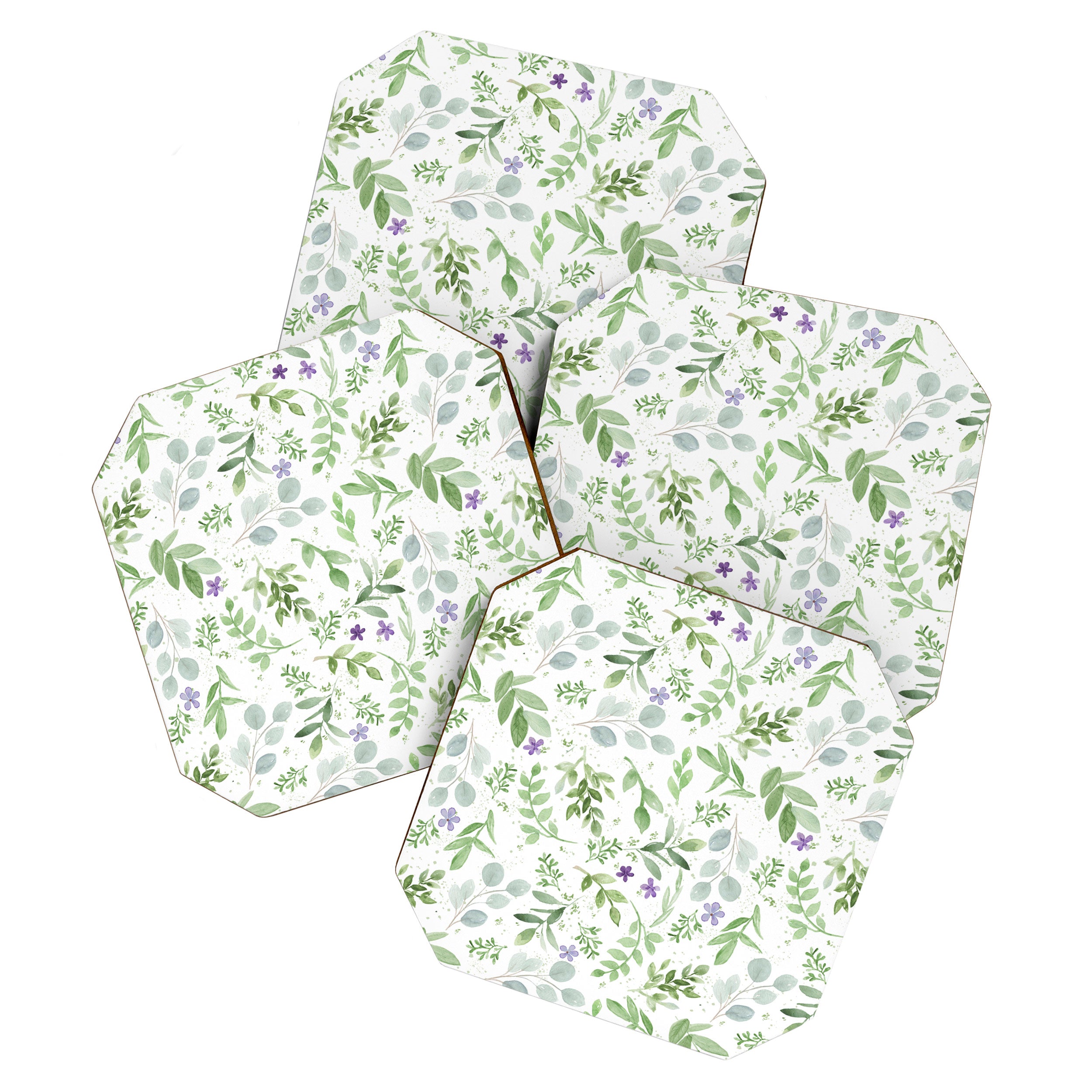 Botanical forest green lavender watercolor floral Coaster Gallery Image 1