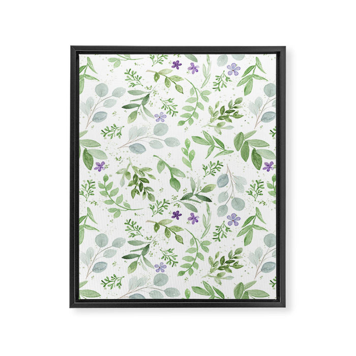 Botanical forest green lavender watercolor floral Framed Canvas Print Gallery Image 1