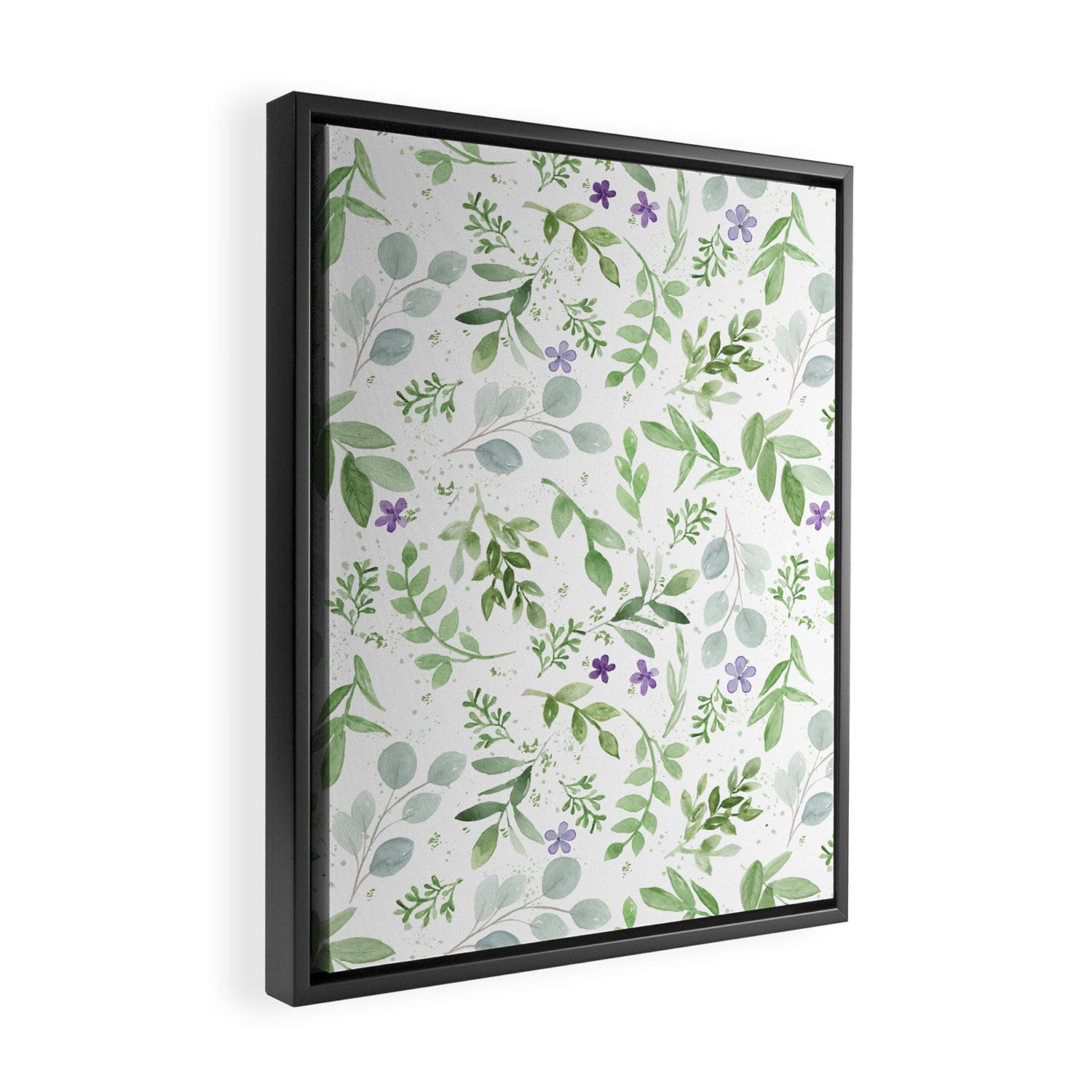 Botanical forest green lavender watercolor floral Framed Canvas Print Gallery Image 2