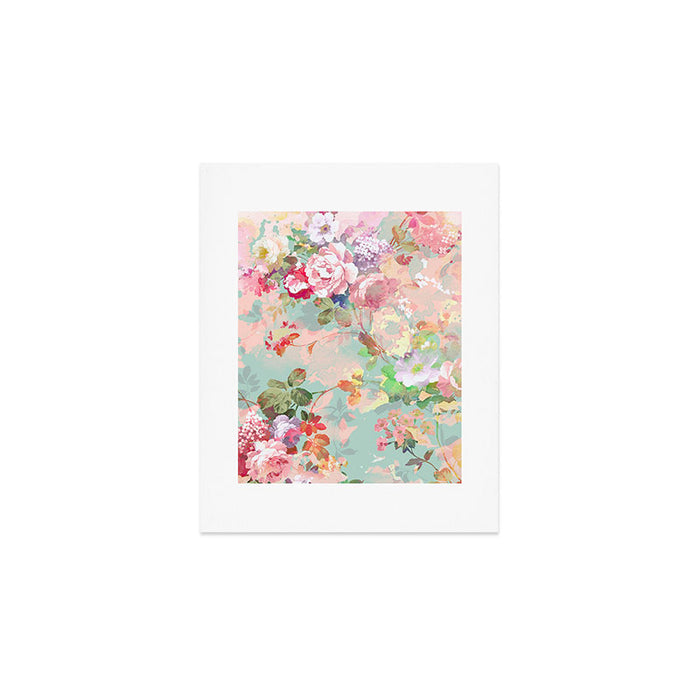 Botanical neo mint pink abstract watercolor floral pattern Art Print Gallery Image 1