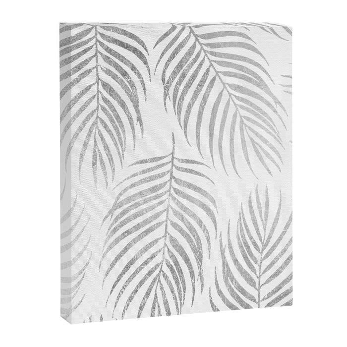 Chic elegant silver foil palm tree leaves Canvas Print Gallery Image 1