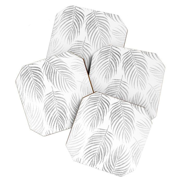 Chic elegant silver foil palm tree leaves Coaster Gallery Image 1