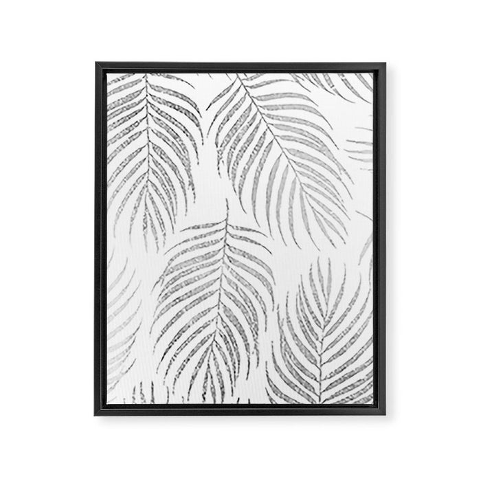 Chic elegant silver foil palm tree leaves Framed Canvas Print Gallery Image 1