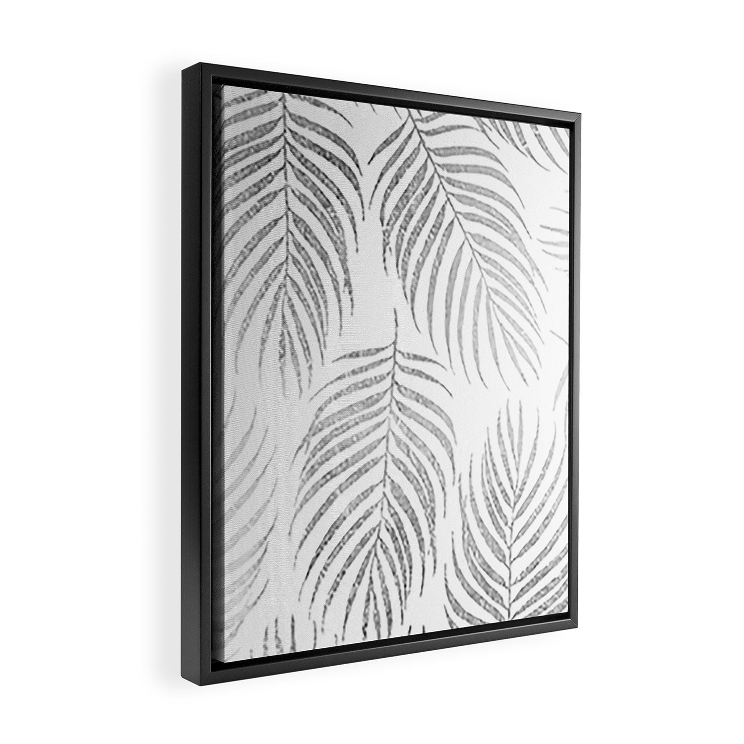 Chic elegant silver foil palm tree leaves Framed Canvas Print Gallery Image 2
