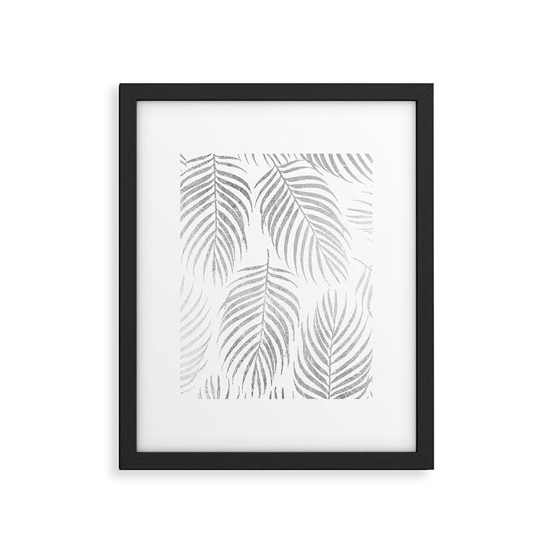 Chic elegant silver foil palm tree leaves Framed Art Print Gallery Image 6