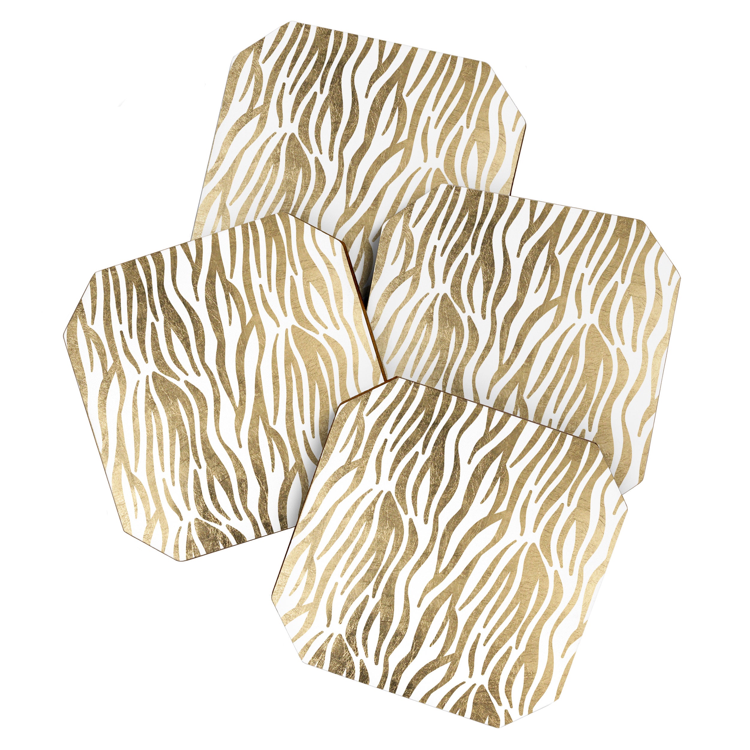 Chic faux gold white modern zebra animal print pattern Coaster Gallery Image 1