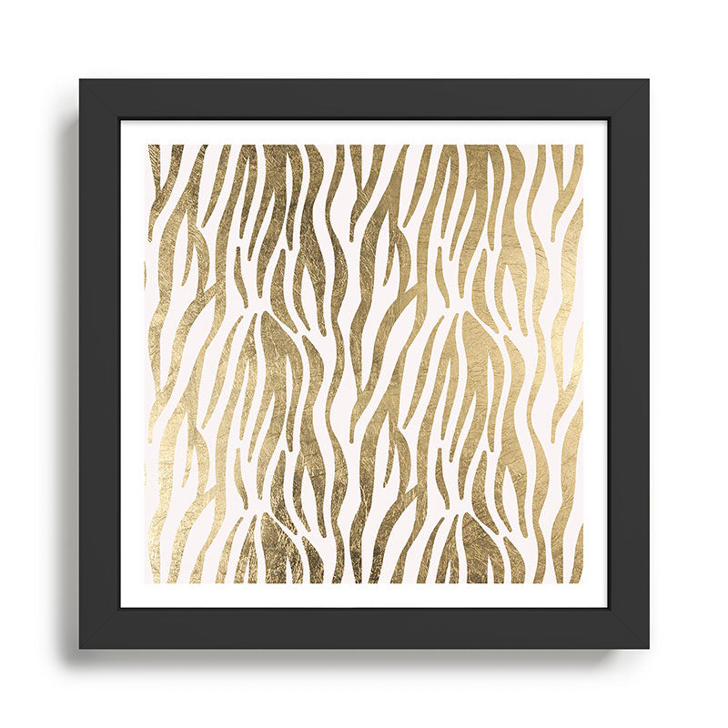 Chic faux gold white modern zebra animal print pattern Framed Art Print Gallery Image 1