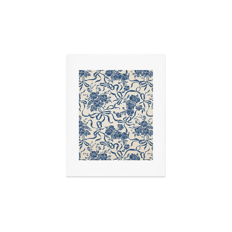 Chic Modern Vintage Ivory Navy Blue Floral Pattern Art Print Gallery Image 1