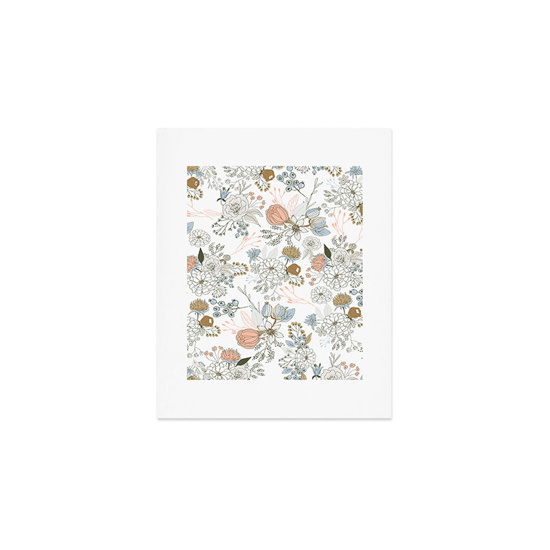 Elegant abstract coral pastel blue modern rustic floral Art Print Gallery Image 1