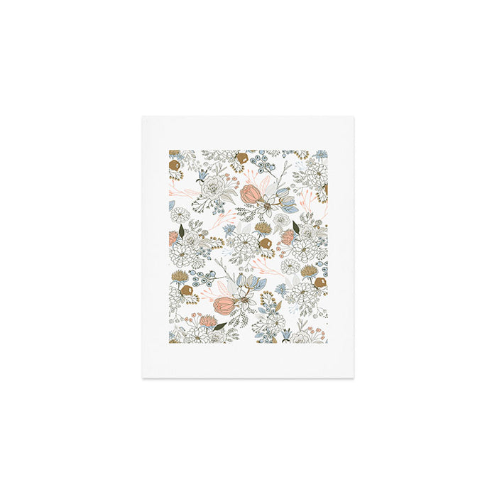 Elegant abstract coral pastel blue modern rustic floral Art Print Gallery Image 1
