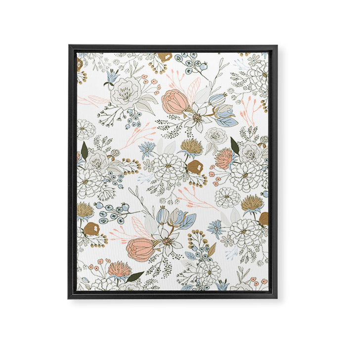 Elegant abstract coral pastel blue modern rustic floral Framed Canvas Print Gallery Image 1
