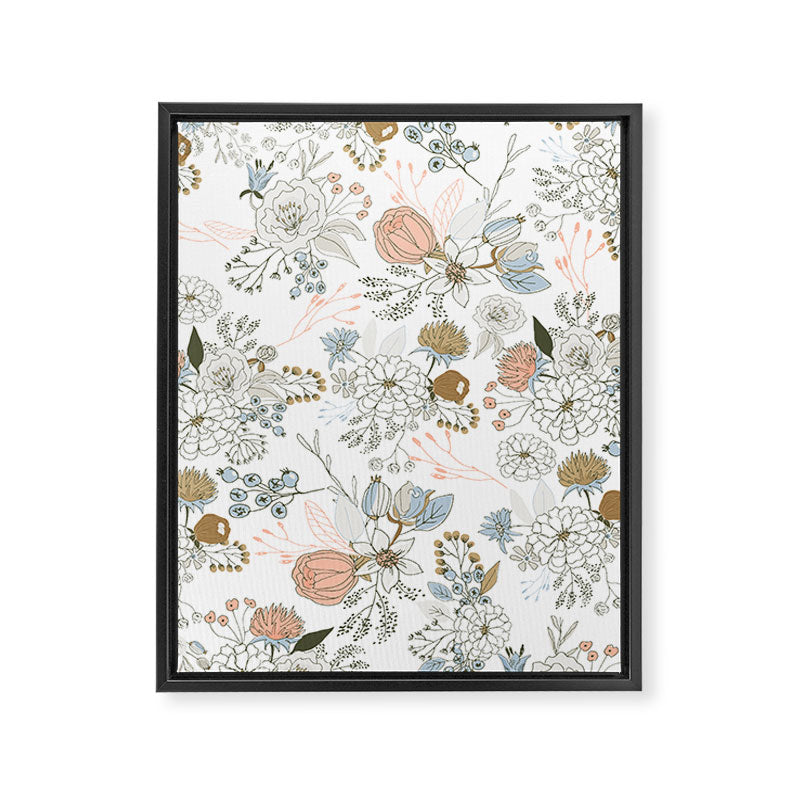 Elegant abstract coral pastel blue modern rustic floral Framed Canvas Print Gallery Image 8