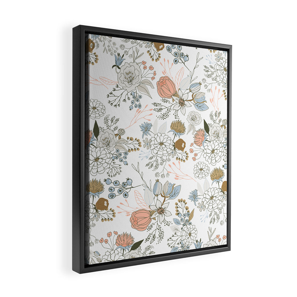 Elegant abstract coral pastel blue modern rustic floral Framed Canvas Print Gallery Image 2