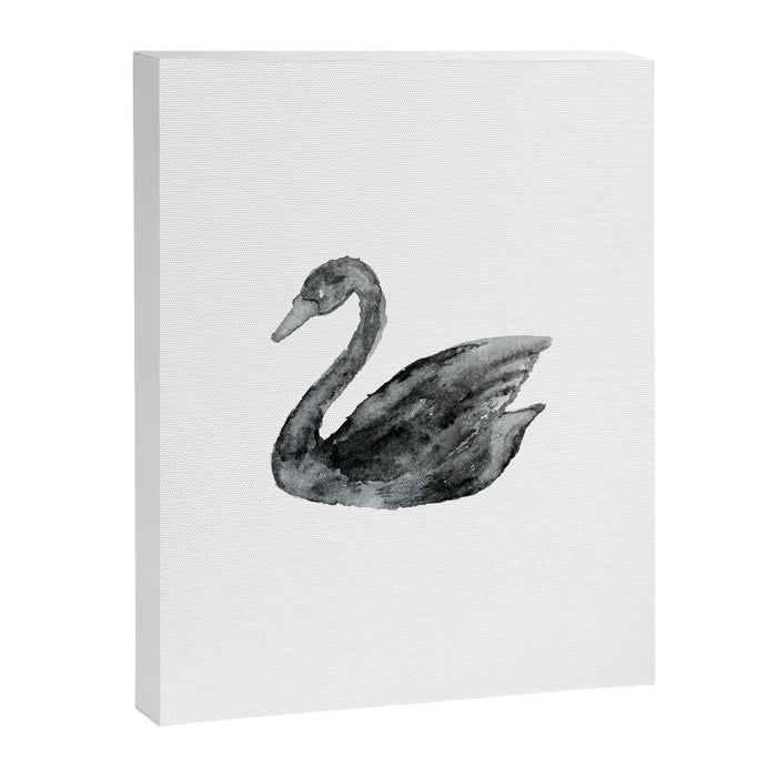 Elegant black white hand painted watercolor swan Canvas Print Gallery Image 1