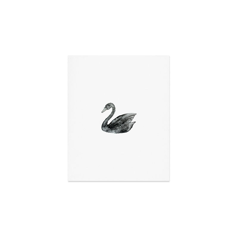 Elegant black white hand painted watercolor swan Art Print Gallery Image 1