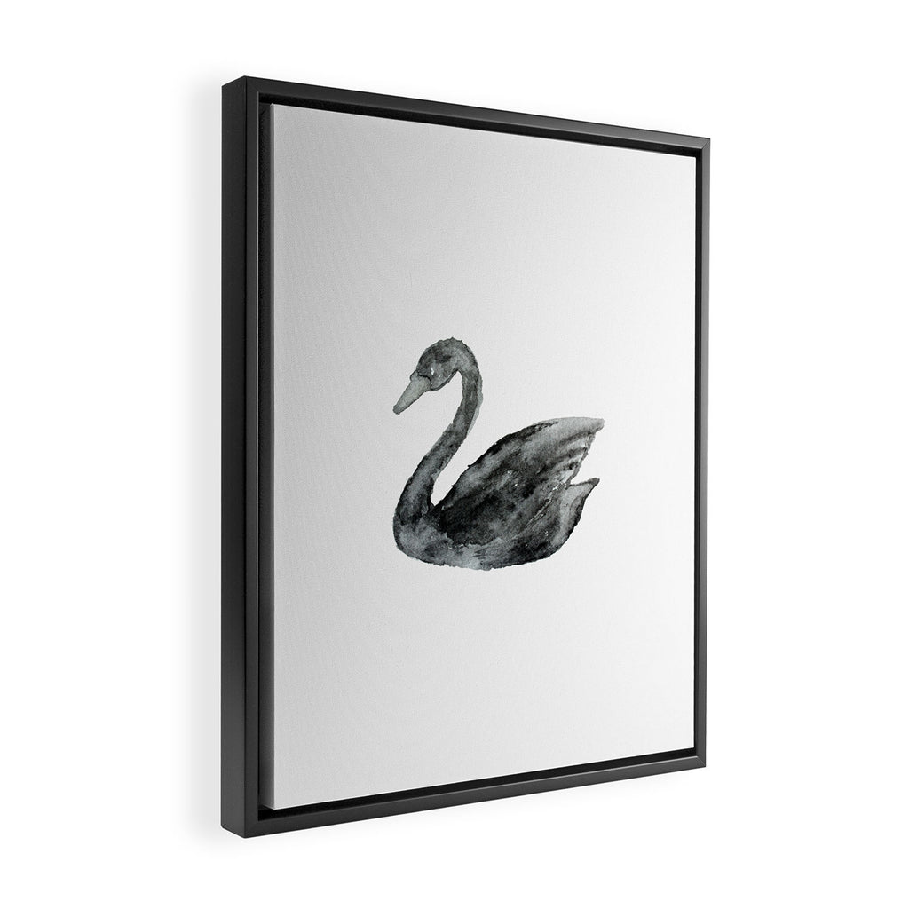 Elegant black white hand painted watercolor swan Framed Canvas Print Gallery Image 2