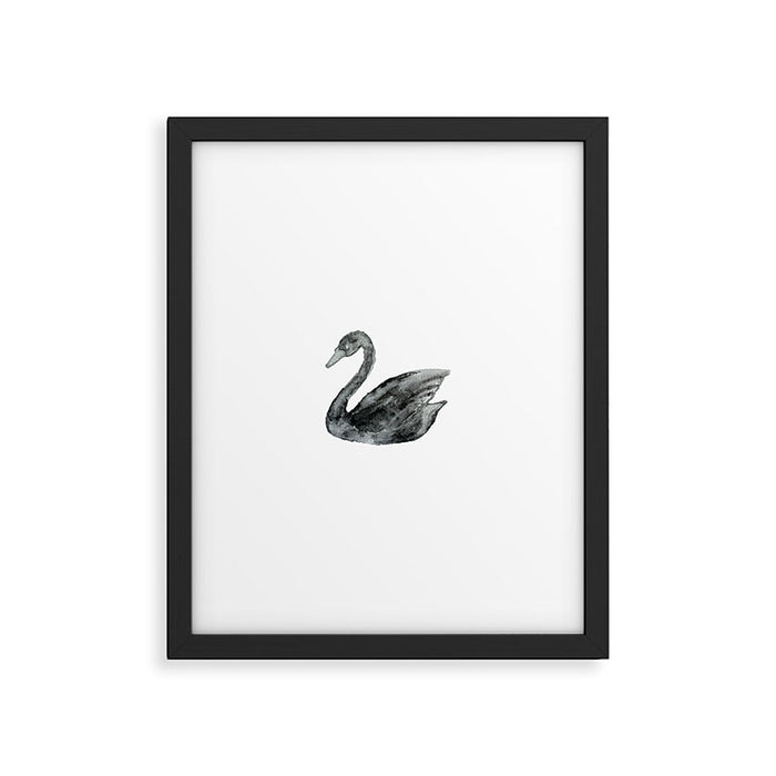Elegant black white hand painted watercolor swan Framed Art Print Gallery Image 1