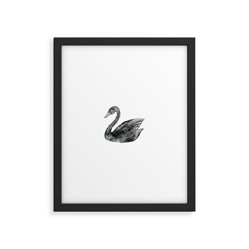 Elegant black white hand painted watercolor swan Framed Art Print Gallery Image 6