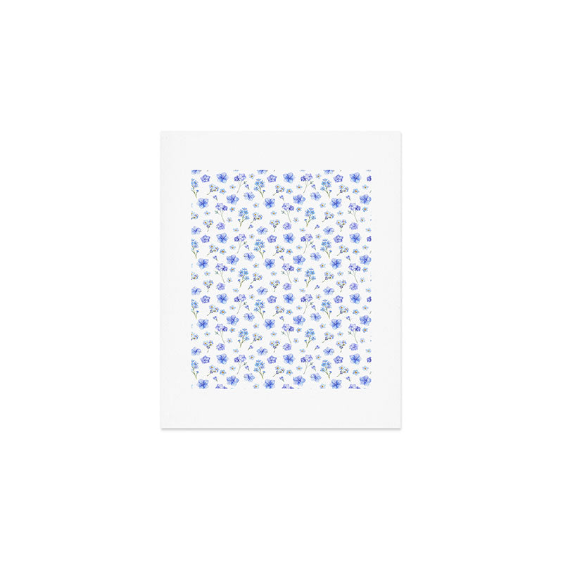Elegant blush blue yellow watercolor floral pattern Art Print Gallery Image 1