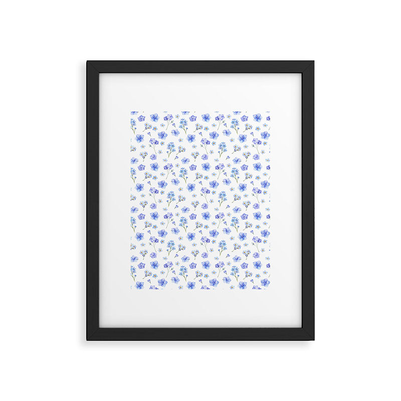 Elegant blush blue yellow watercolor floral pattern Framed Art Print Gallery Image 6