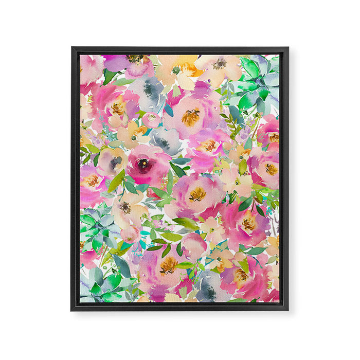 Elegant blush pink lavender green watercolor floral Framed Canvas Print Gallery Image 1