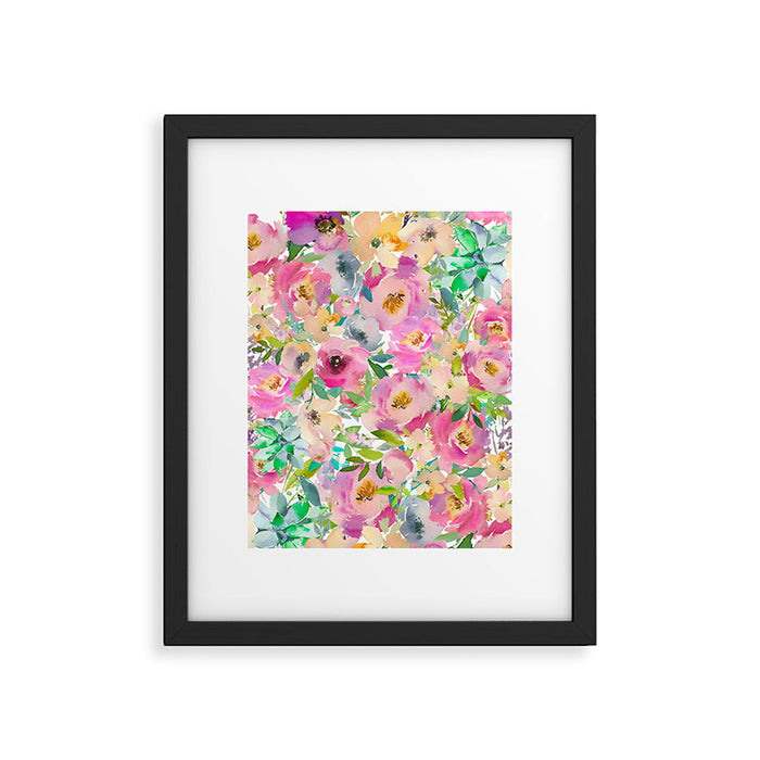 Elegant blush pink lavender green watercolor floral Framed Art Print Gallery Image 1