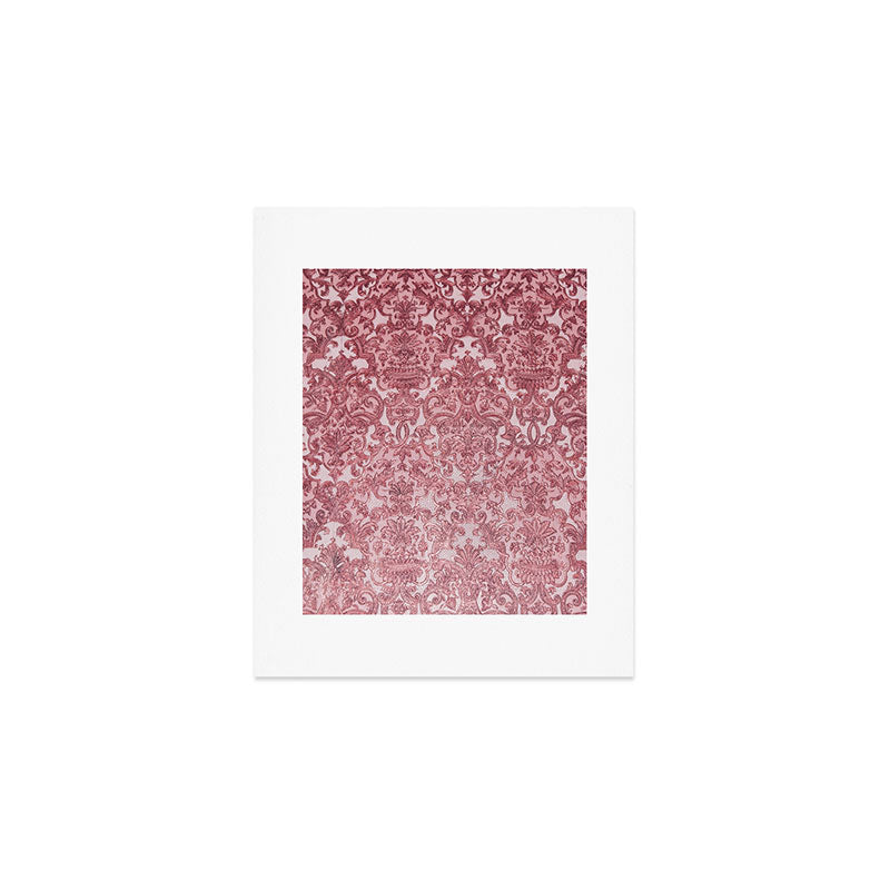 Elegant chic pink burgundy grunge floral damask Art Print Gallery Image 1