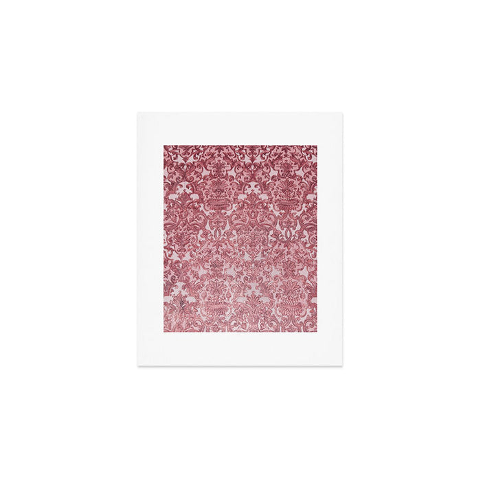 Elegant chic pink burgundy grunge floral damask Art Print Gallery Image 1