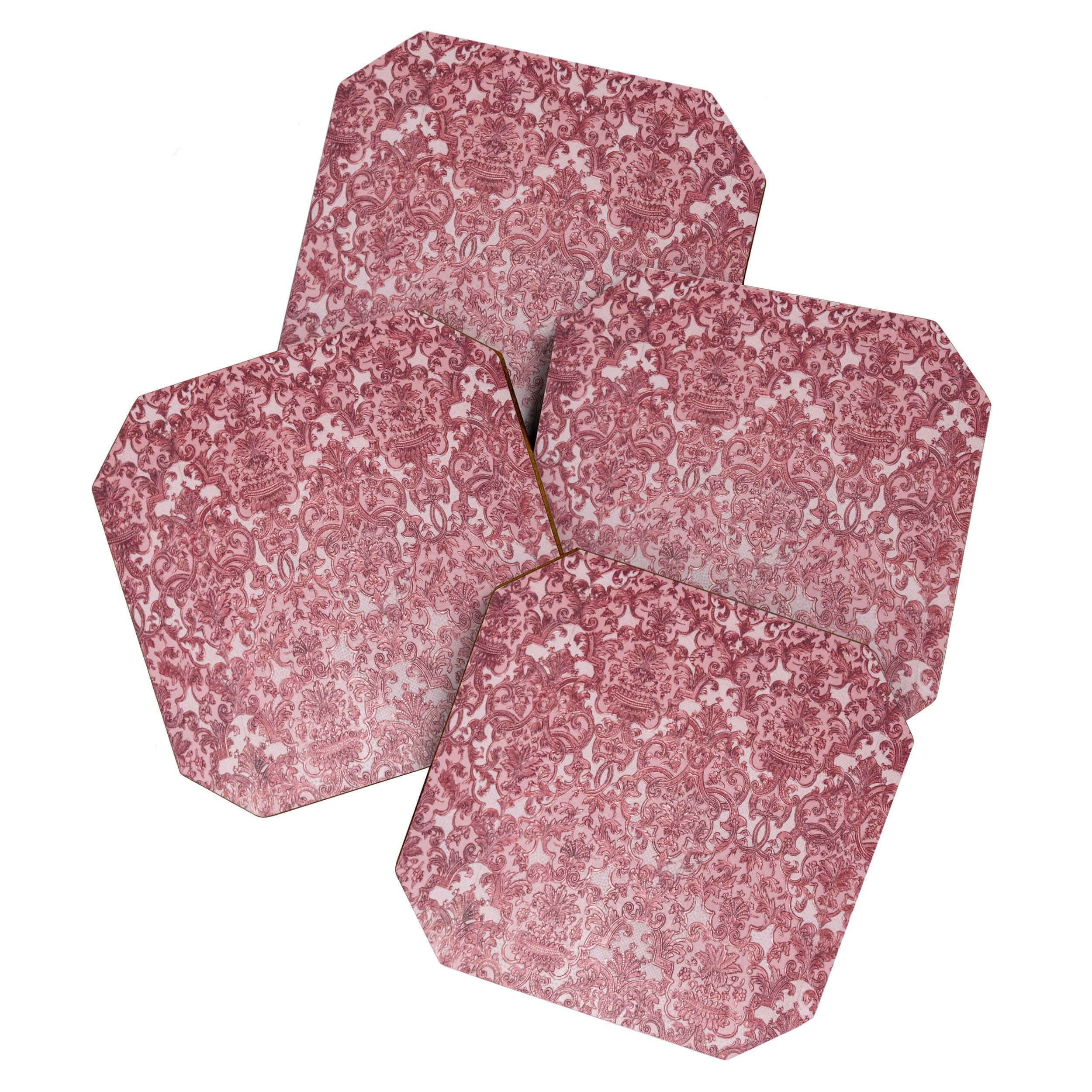 Elegant chic pink burgundy grunge floral damask Coaster Gallery Image 1