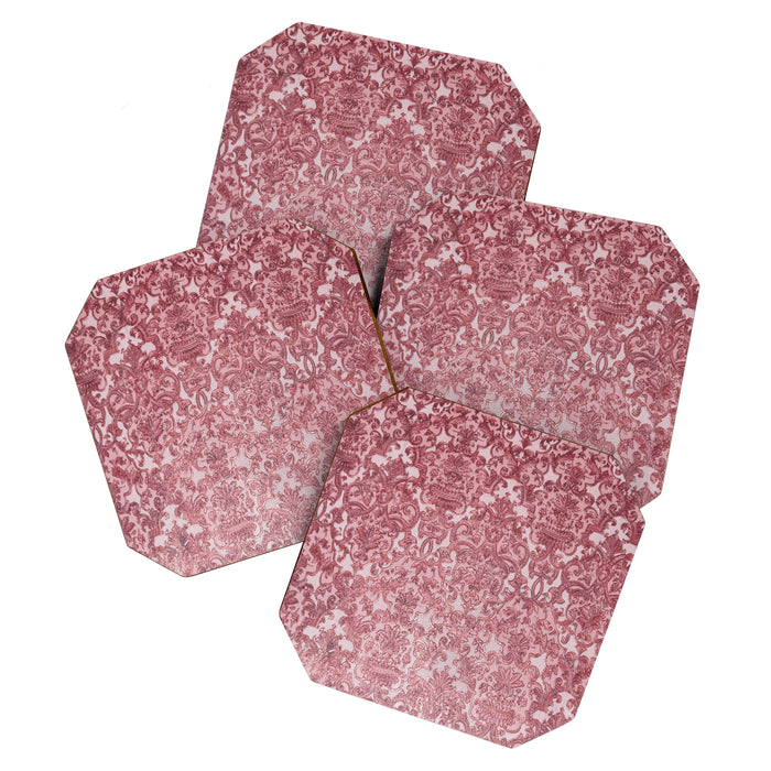 Elegant chic pink burgundy grunge floral damask Coaster Gallery Image 1