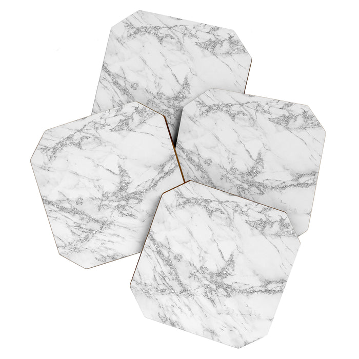Elegant chic white gray silver glitter marble Coaster Gallery Image 1