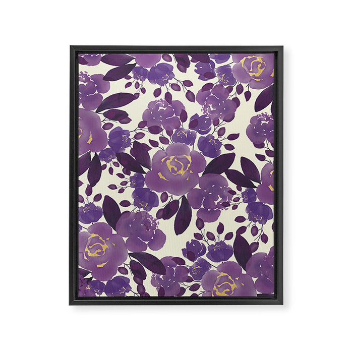 Elegant ivory gold lavender purple watercolor floral  Framed Canvas Print Gallery Image 1