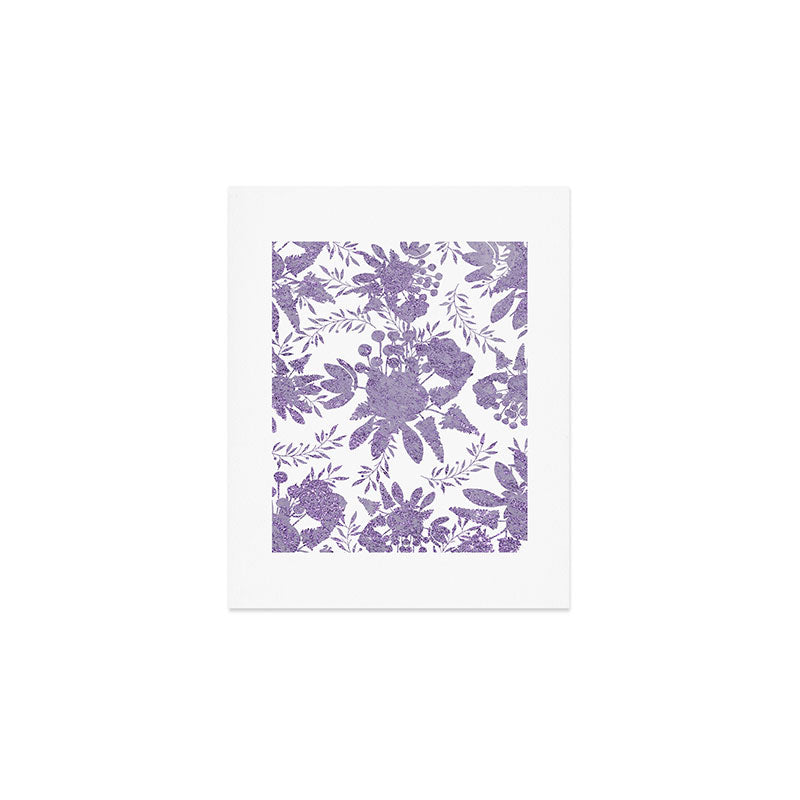 Elegant Lavender Purple White Glitter Floral Art Print Gallery Image 1